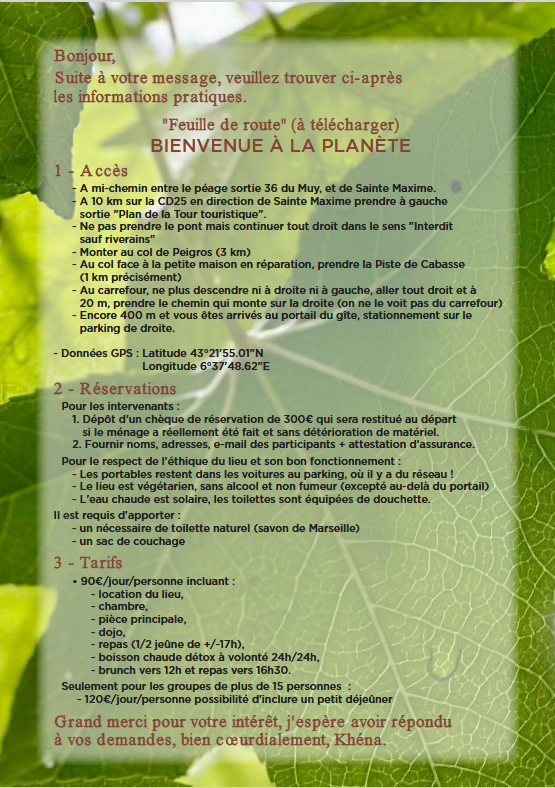 Plan d'accès gîte La Planète Sainte-Maxime, feuille de route